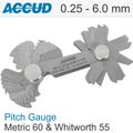 Pitch Gauge Metric 0.25-6mm & 4-62tpi 52 Leaves 60deg. And Whitworth 5