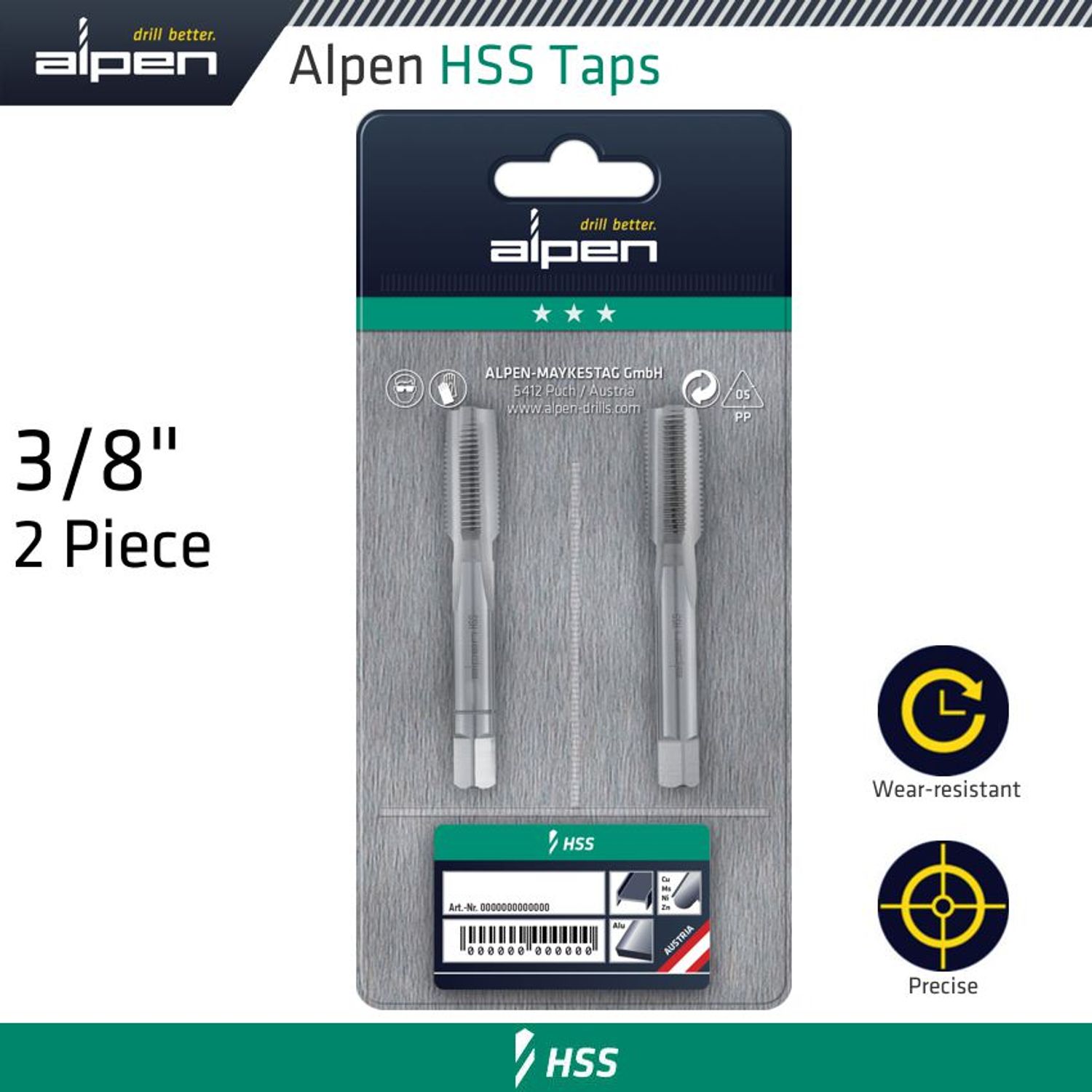 Hss Hand Tap Set Imperial G 3/8" Pouched