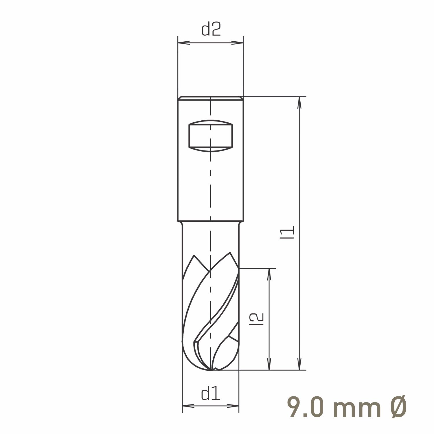 MAYKESTAG HSS-Co8 Slot End Mill With Radius 9mm Short Series 2 Flute Centre Cutting