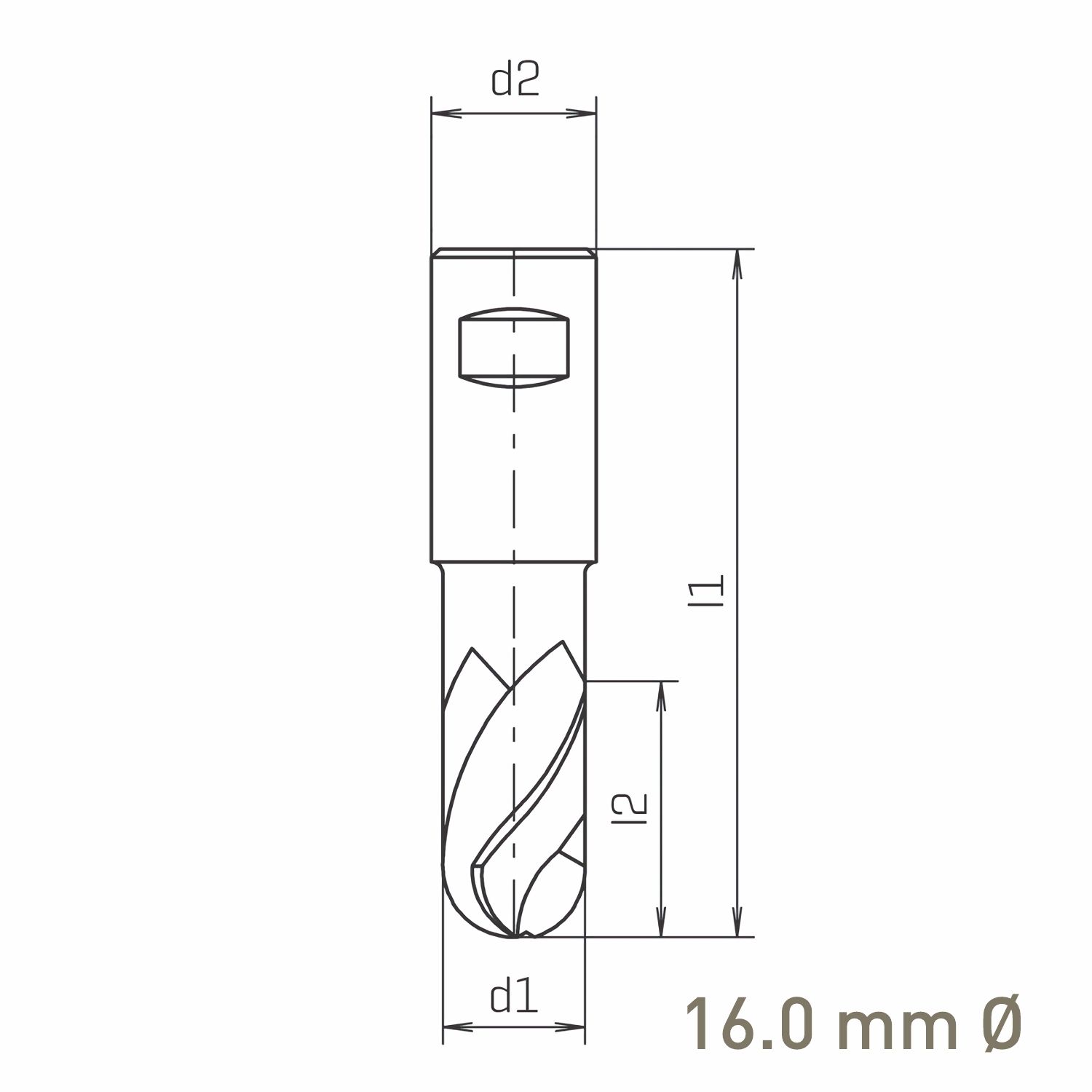 MAYKESTAG HSS-Co8 Slot End Mill With Radius 16mm Short Series 2 Flute Centre Cutting