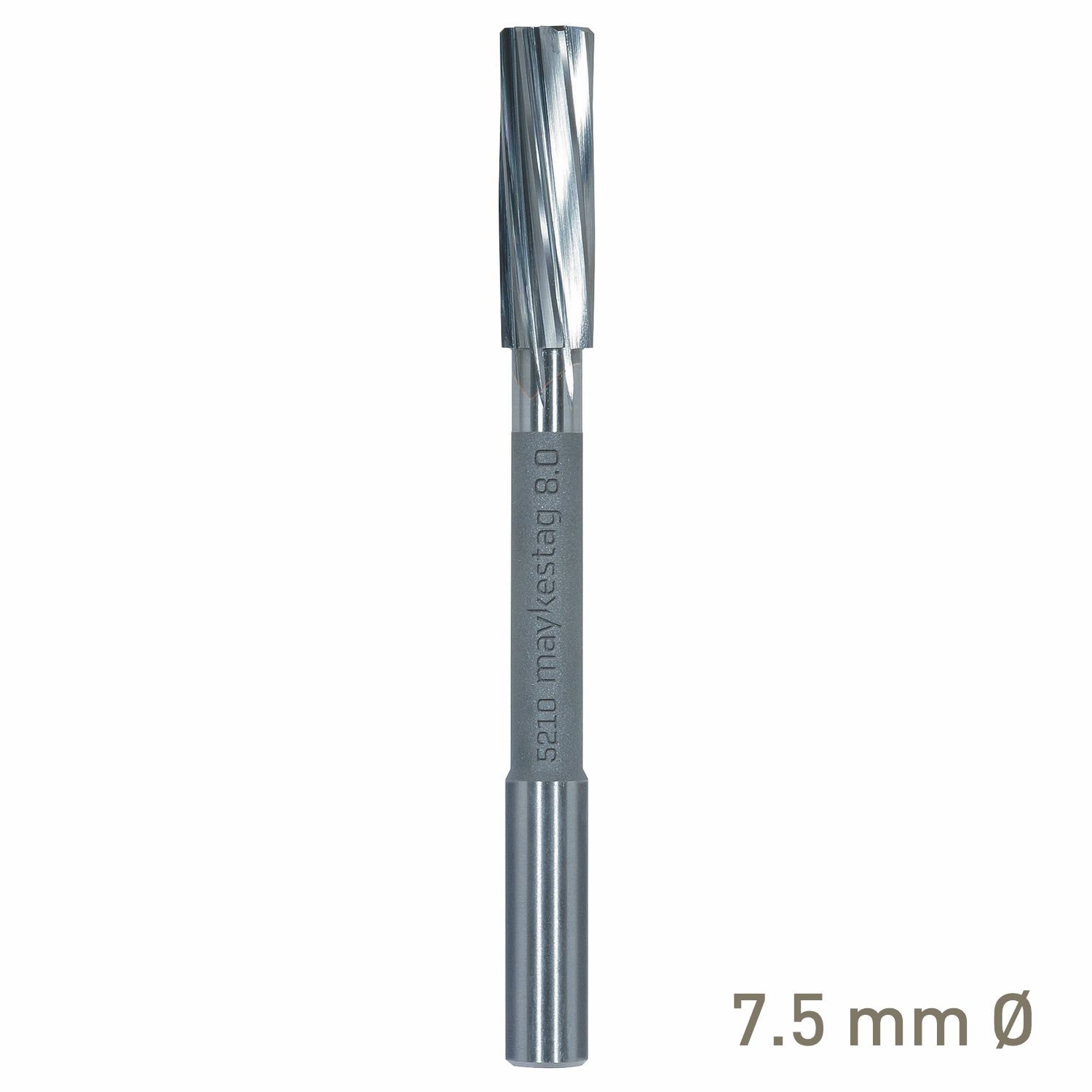 MAYKESTAG Solid Carbide NC Machine Reamer 7.5mm Left Hand Spiral H7 Form B