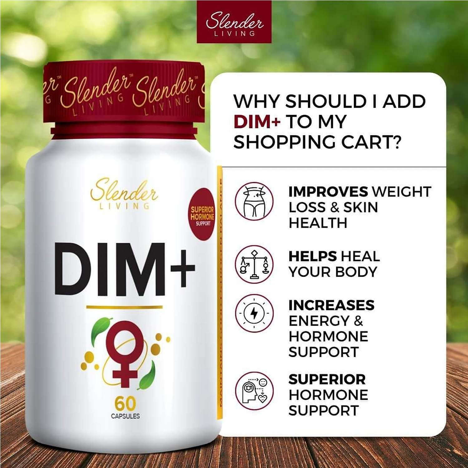 Slender Living DIM+ - Superior Hormone Support (60 Capsules)