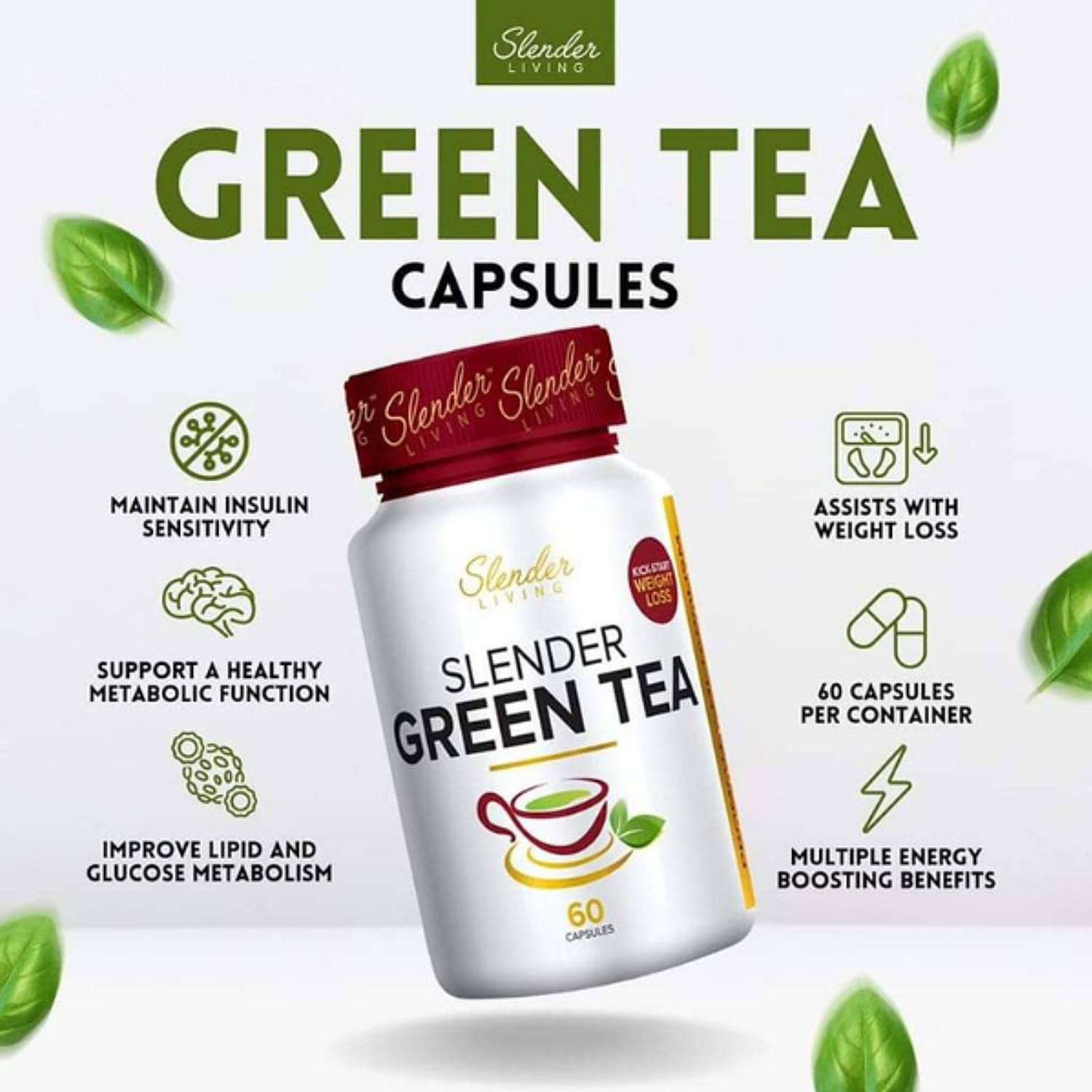 Slender Living Green Tea - Metabolic & Weight Support (60 Capsules)