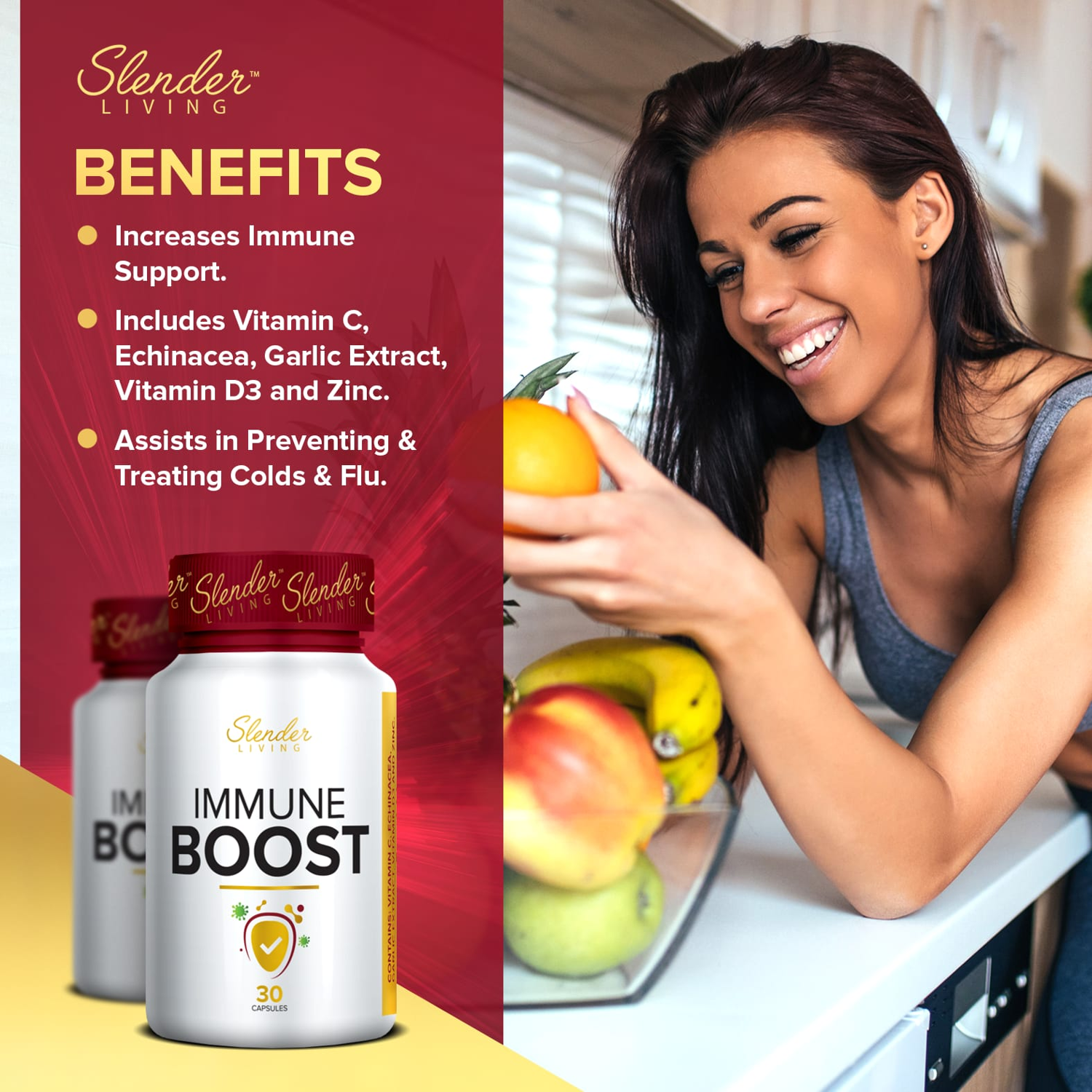 Slender Living Immune Boost - Daily Immune Support (30 Capsules)