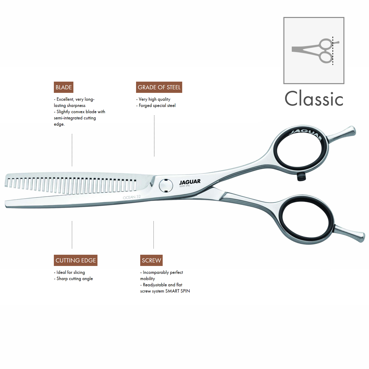 Jaguar &mdash; Ocean 32 Silver Line Thinning Scissors - 154mm