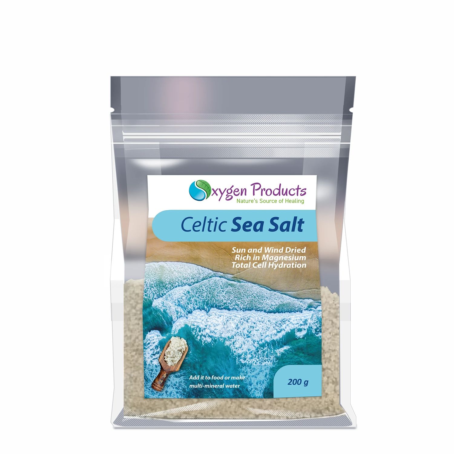 Oxygen Products Celtic Sea Salt Mineral-Rich Grey Sea Salt 200g