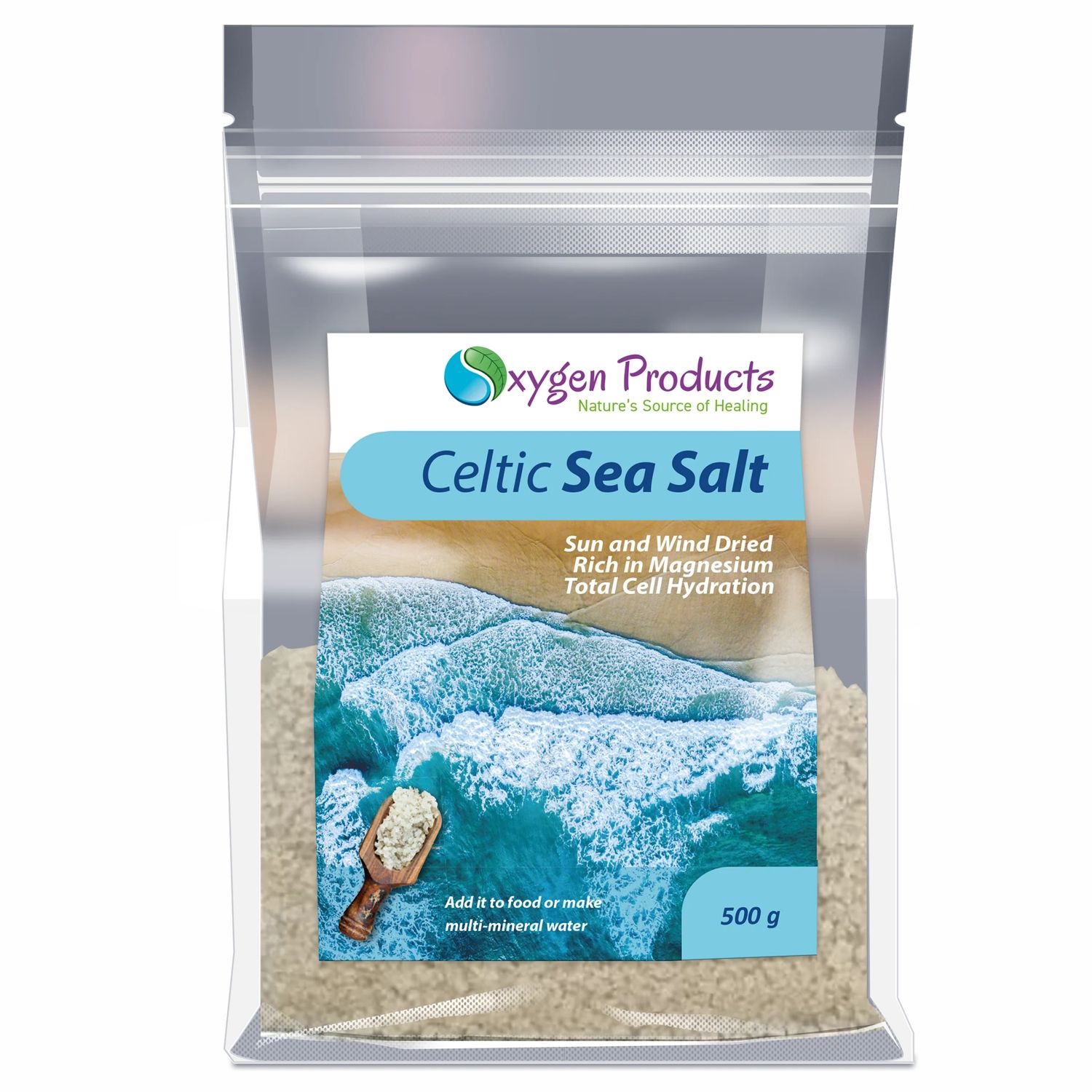 Oxygen Products Celtic Sea Salt Mineral-Rich Grey Sea Salt 500g