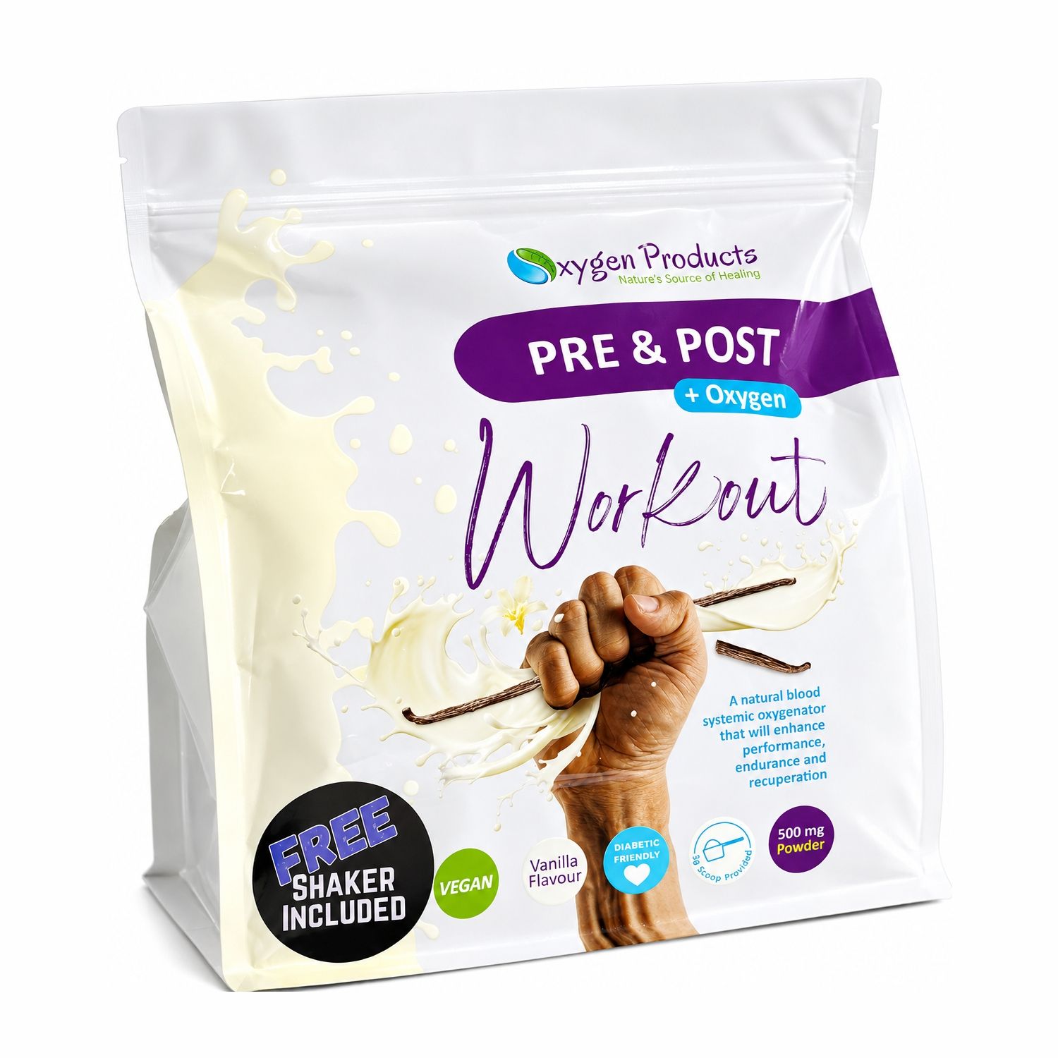 Oxygen Products Pre & Post +Oxygen Workout Vanilla Powder 500g