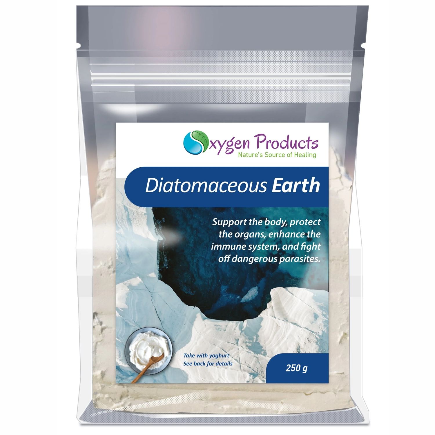 Oxygen Products Food-Grade Diatomaceous Earth Silica Powder 250g