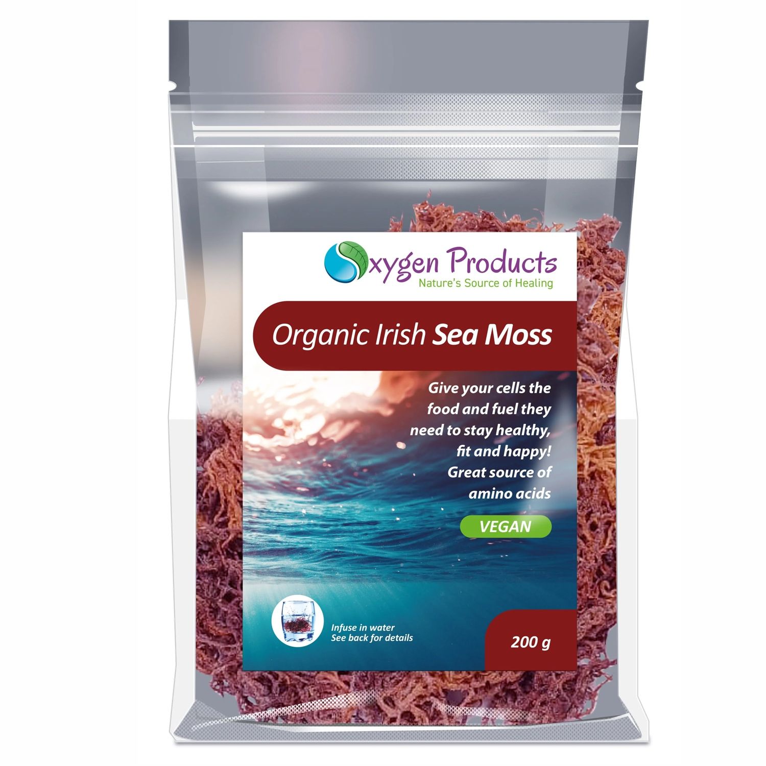Oxygen Products Organic Irish Sea Moss 200g Wildcrafted Superfood