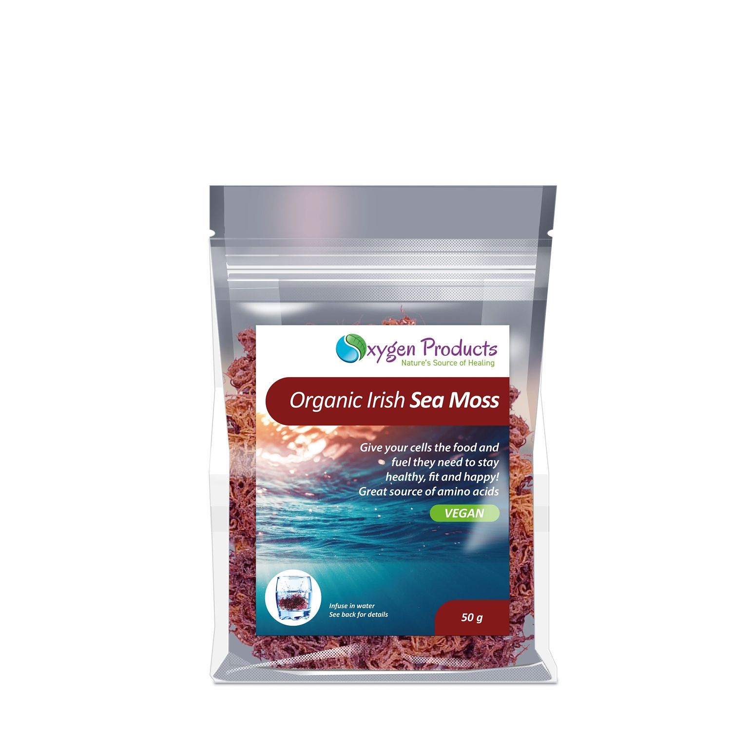 Oxygen Products Organic Irish Sea Moss 50g Wildcrafted Superfood