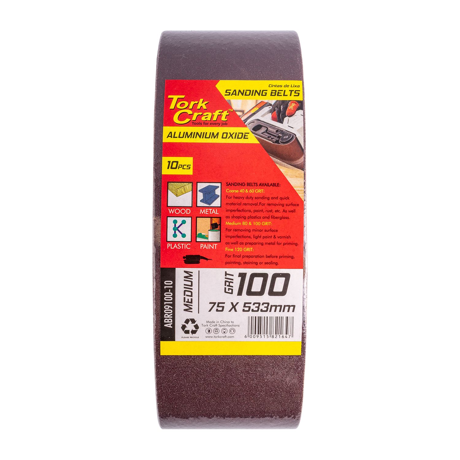 Sanding Belt 75 X 533mm 100grit 10/pack