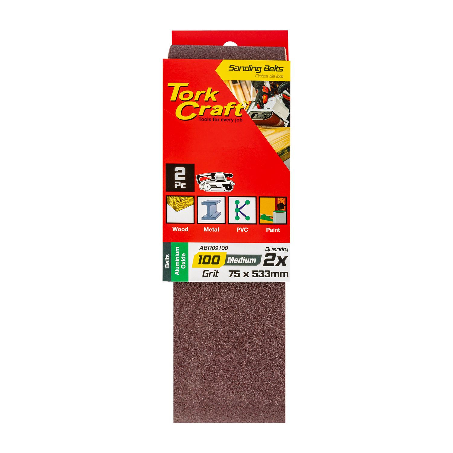 Sanding Belt 75 X 533mm 100grit 2/pack