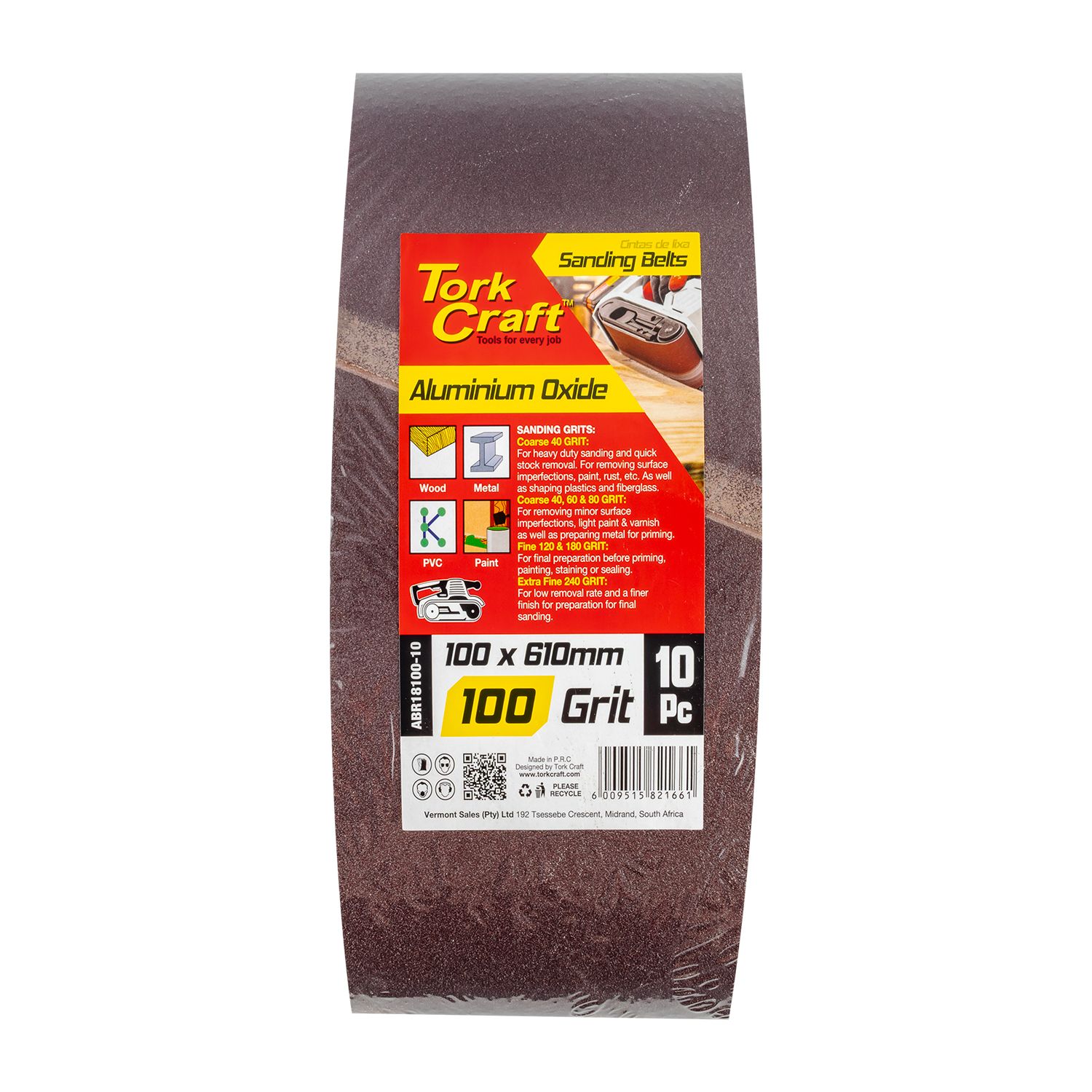 Sanding Belt 100 X 610mm 100grit 10/pack