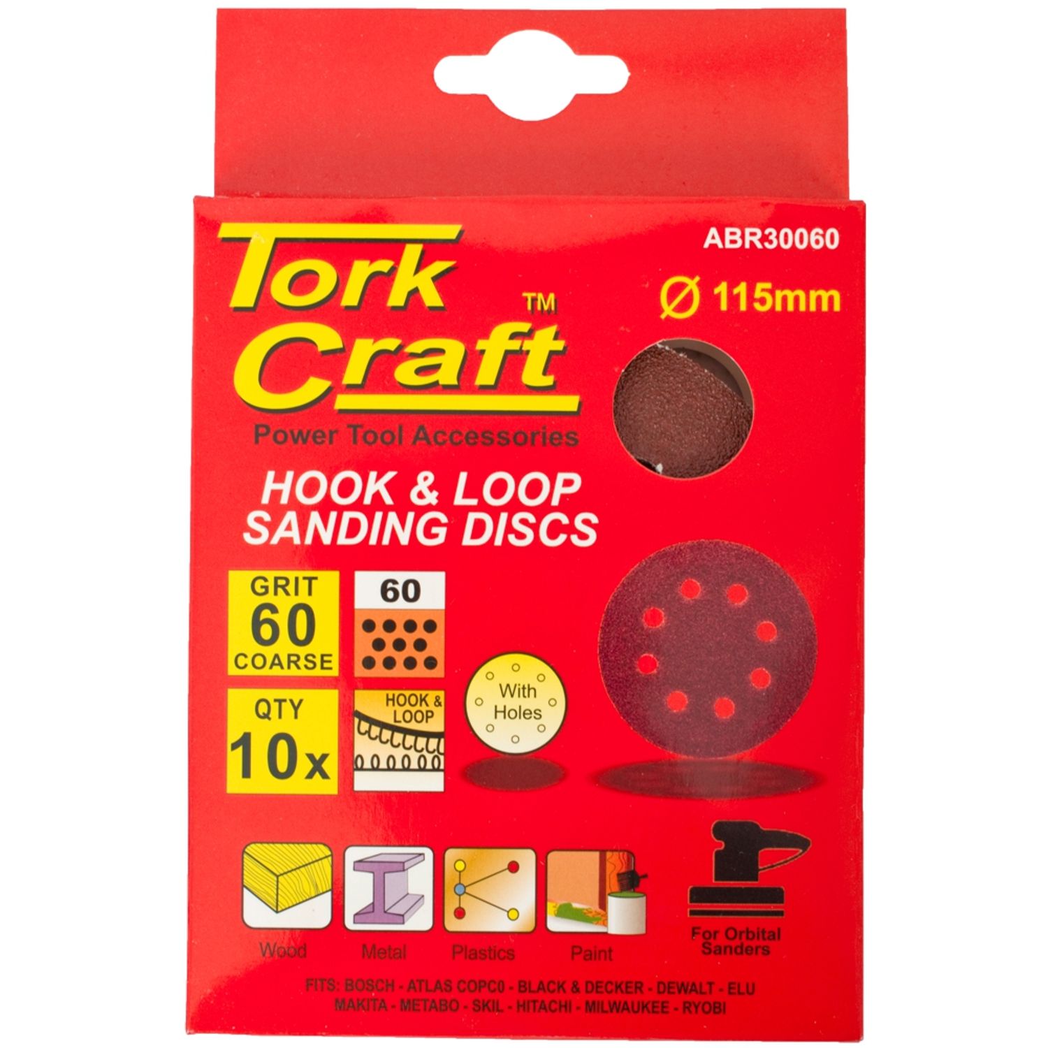 Sanding Disc 115mm 60 Grit With Holes 10/pk Hook And Loop