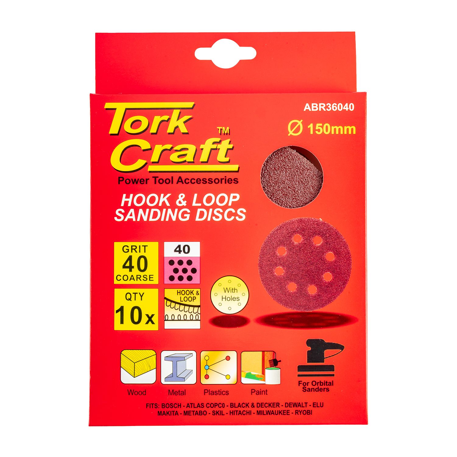 Sanding Disc 150mm 40 Grit With Holes 10/pk Hook And Loop