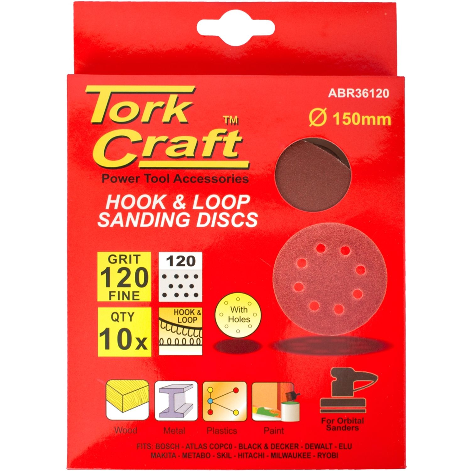 Sanding Disc 150mm 120 Grit With Holes 10/pk Hook And Loop