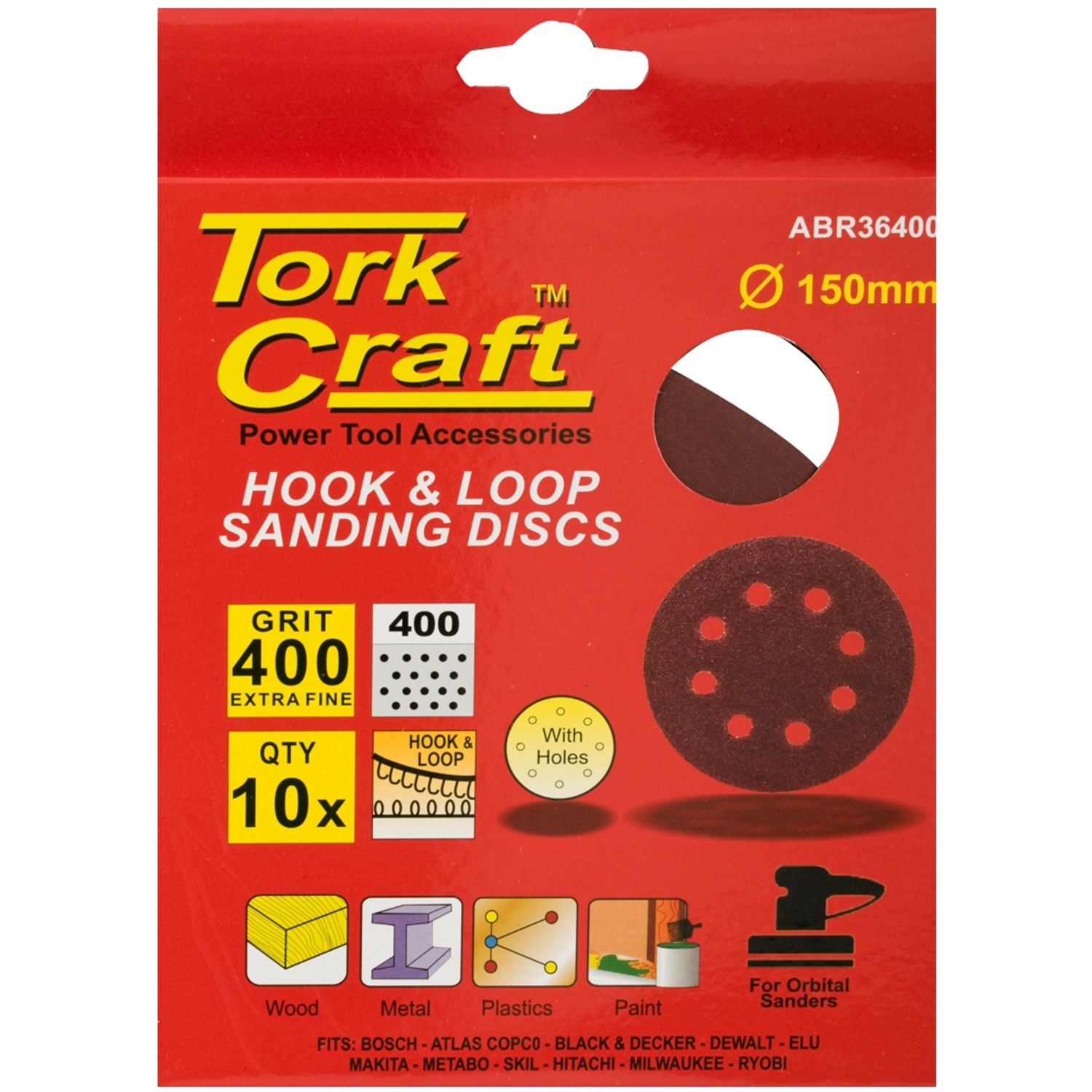 Sanding Disc 150mm 400 Grit With Holes 10/pk Hook And Loop