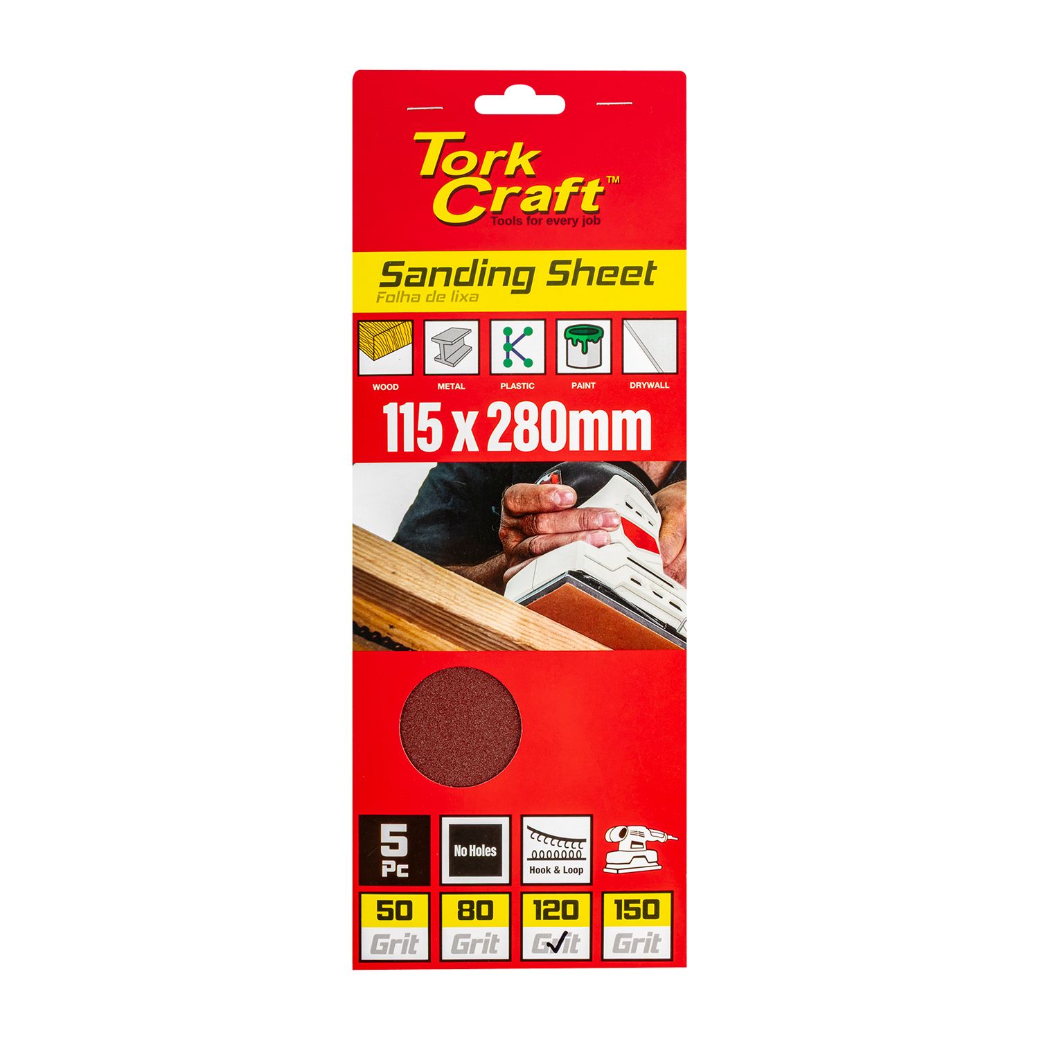 Sanding Sheet Orb 115 X 280mm 120 Grit No Holes 5/pk Hook And Loop