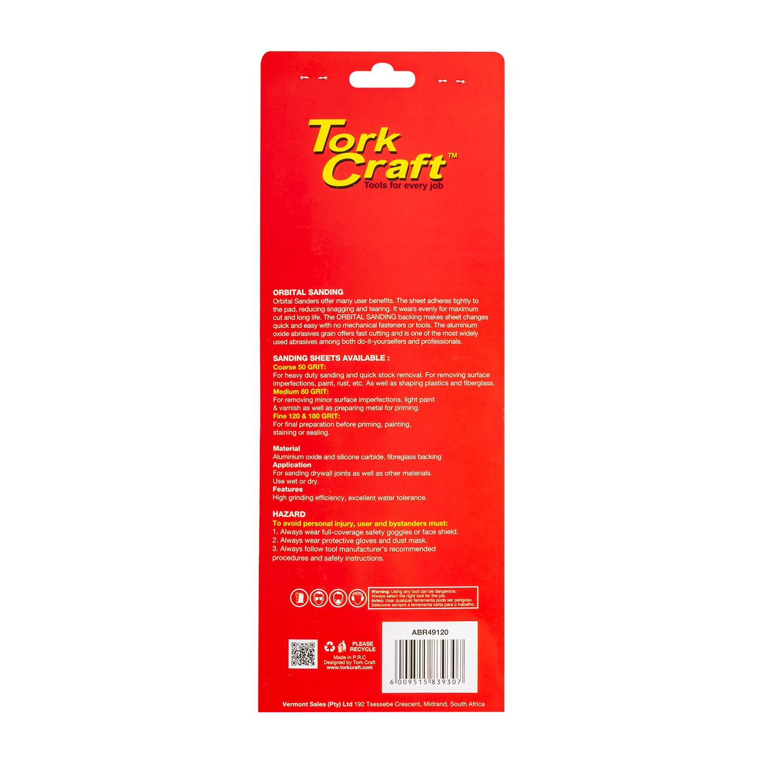 Sanding Sheet Orb 115 X 280mm 120 Grit No Holes 5/pk Hook And Loop