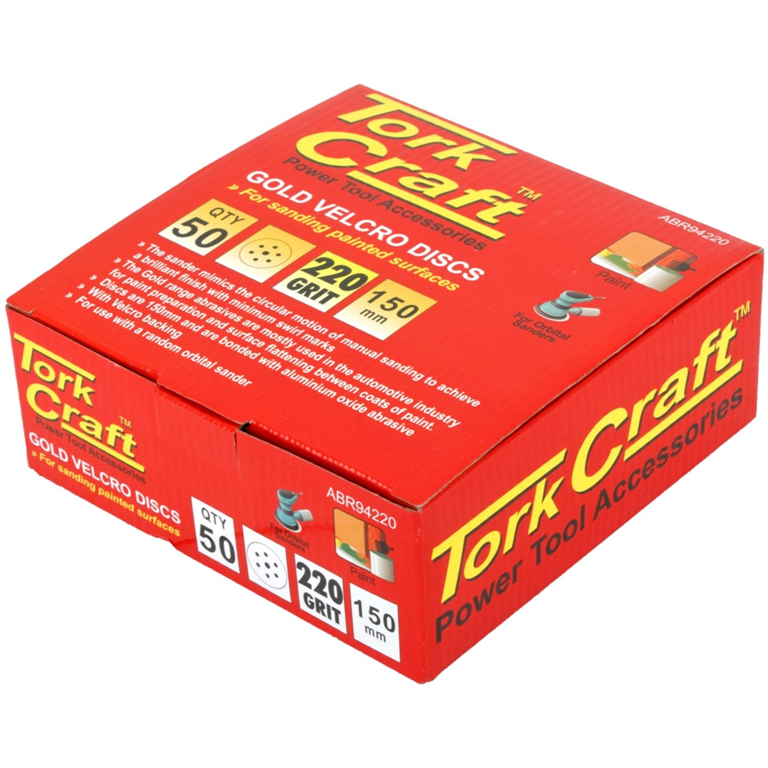 Gold Disc (50 Pieces) 220 Grit 150mm X 6+1 Holes Hook And Loop