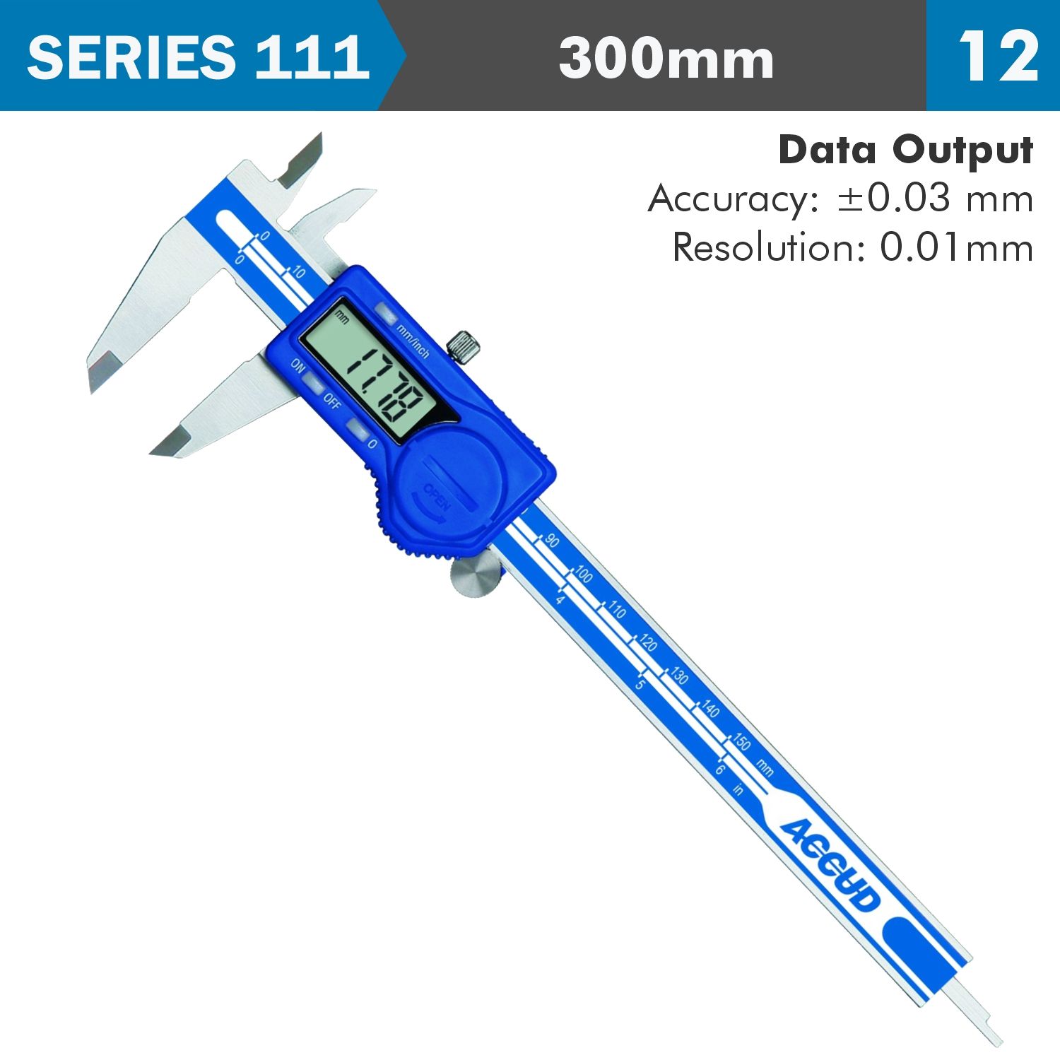 Dig. Caliper 300mm 0.03mm Acc. S/steel 0.01mm Res.