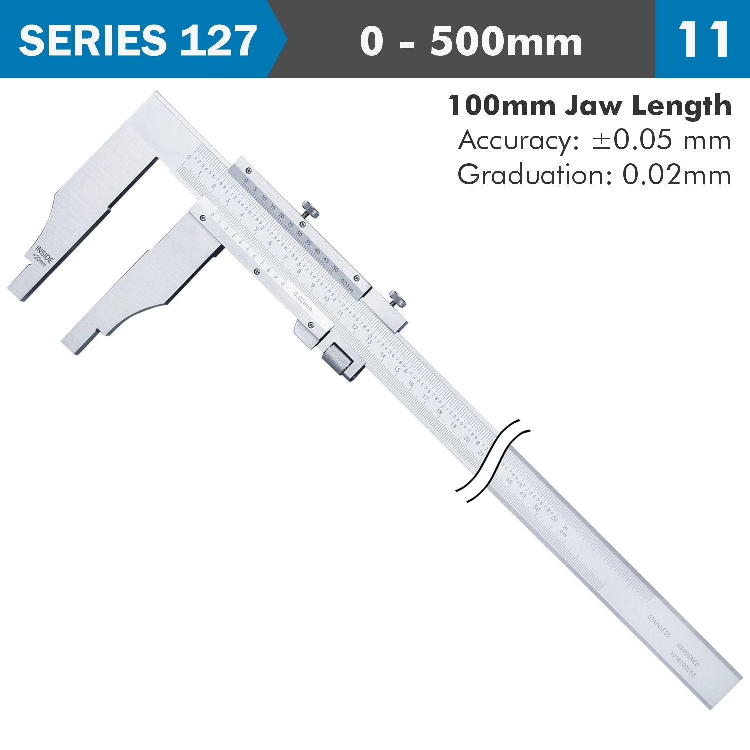 Vernier Caliper 500mm 0.05mm Acc. 100mm 0.02mm Grad S/steel