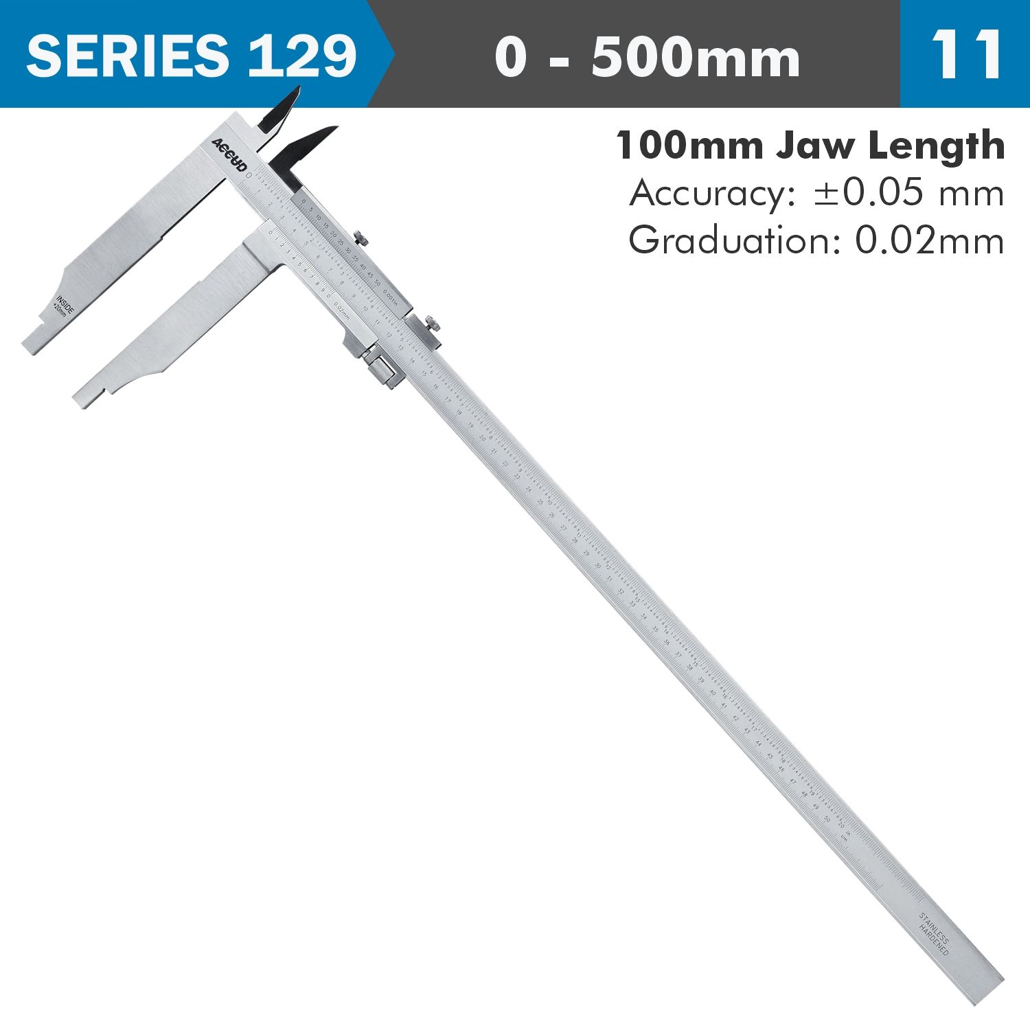 Vernier Caliper 500mm 0.05mm Acc. 100mm 0.02mm Grad S/steel