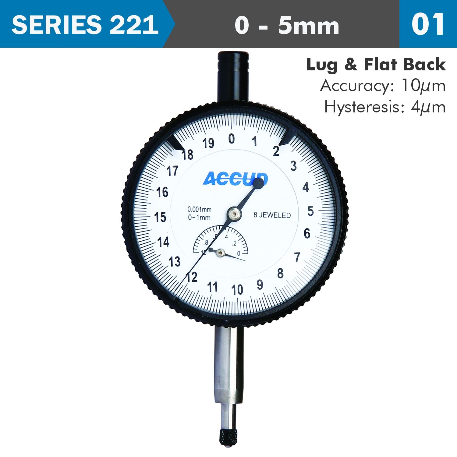 Dial Indicator 5mm 0.001mm Grad. Lug&flat Back