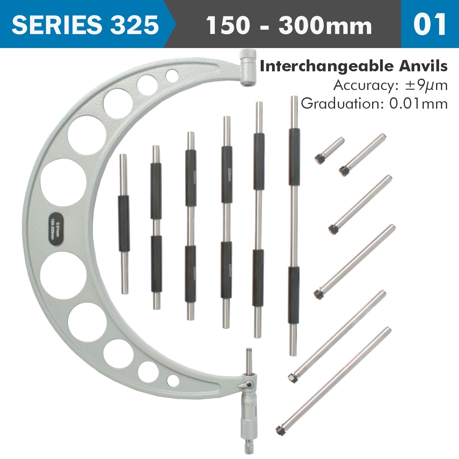 Outside Micrometer 150-300mm 0.004mm Acc. 0.01mm Grad. With Interch. A