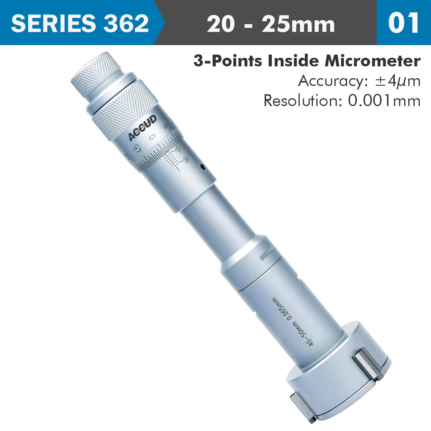 3 Points Inside Micrometer 20-25mm 0.004mm Acc. 0.005mm Grad.