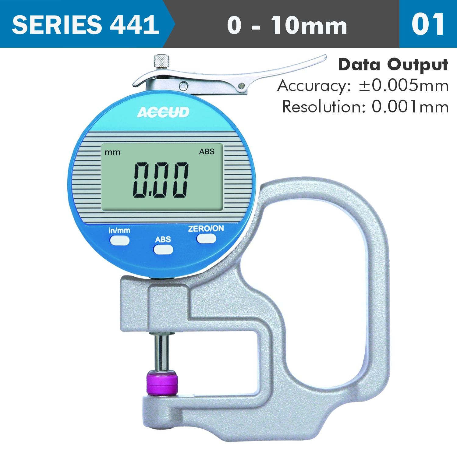 Dig. Thickness Gauge 10mm 0.005mm Acc. 0.001mm Res. Ceramic Anvil