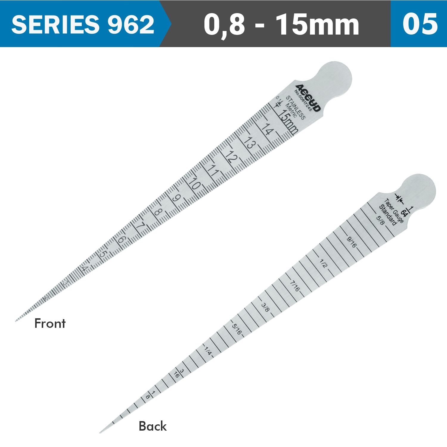 Taper Gauge 0.8-15mm 0.05mm Grad. 0.05mm Acc. S/steel