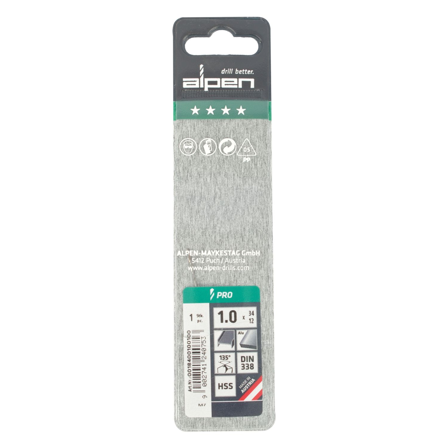 ALPEN Pro Hss 1mm Drill Din 338 Rn 135 Split Point Plastic Wallet (1