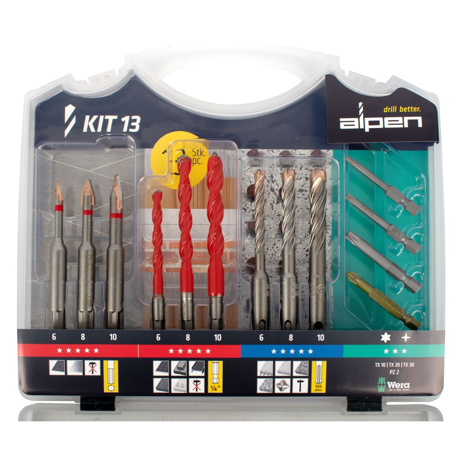 Drill-screwset Kit 13 13 Pcs C Prot,multi 6-kant,sds-plus Force X4 Bit