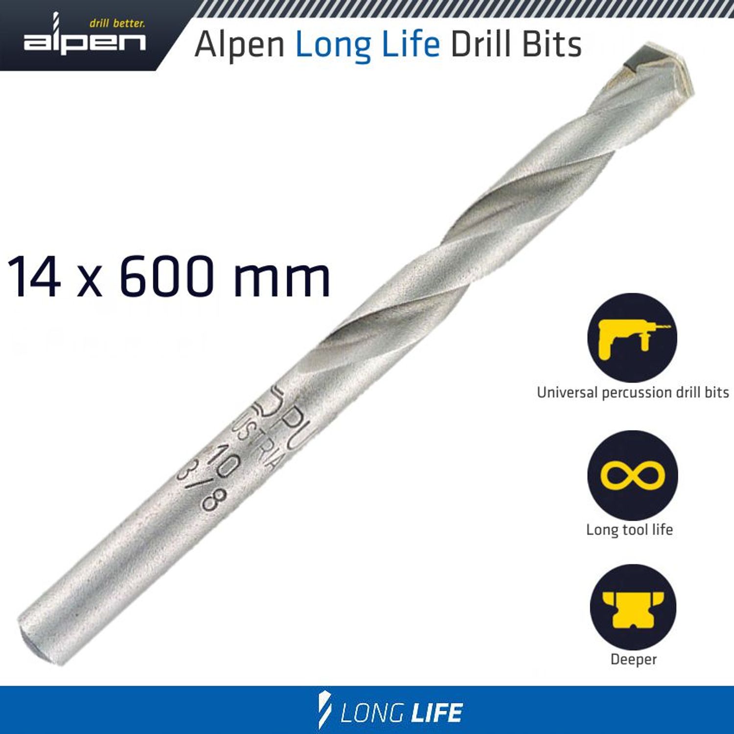 Masonry Drill Bit Long Life 14 X 600mm Pouch