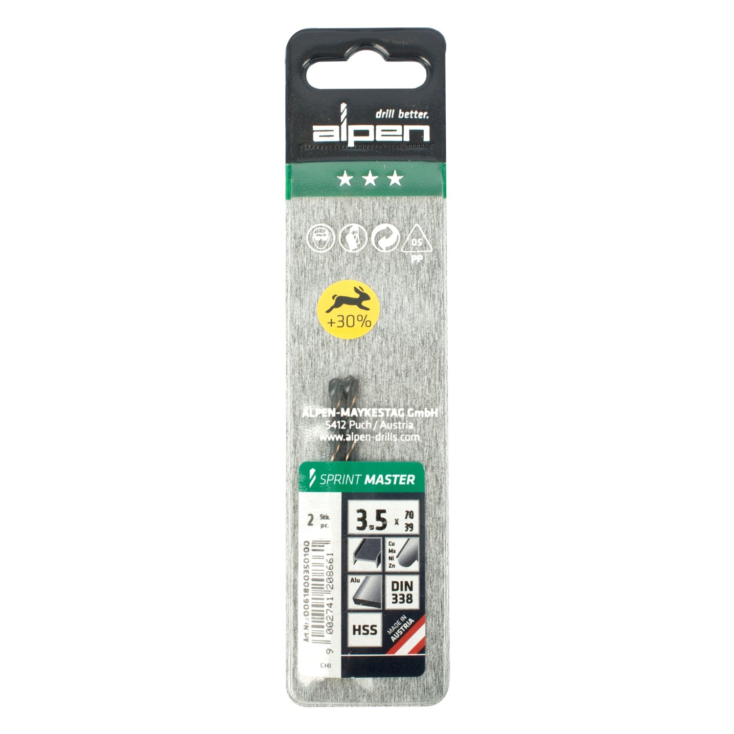 Hss Sprint Master 3.5mm X2 Sleeved Din338 ALPEN Drill Bit