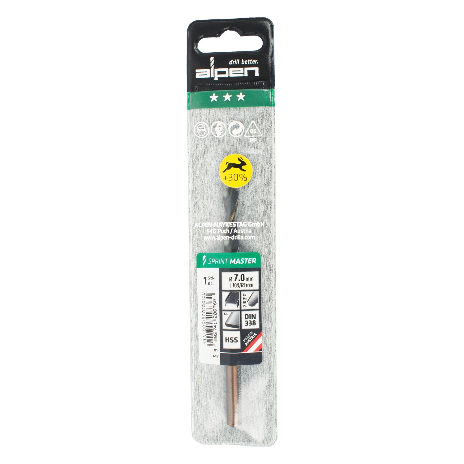 Hss Sprint Master 7.0mm X1 Sleeved Din338 ALPEN Drill Bit