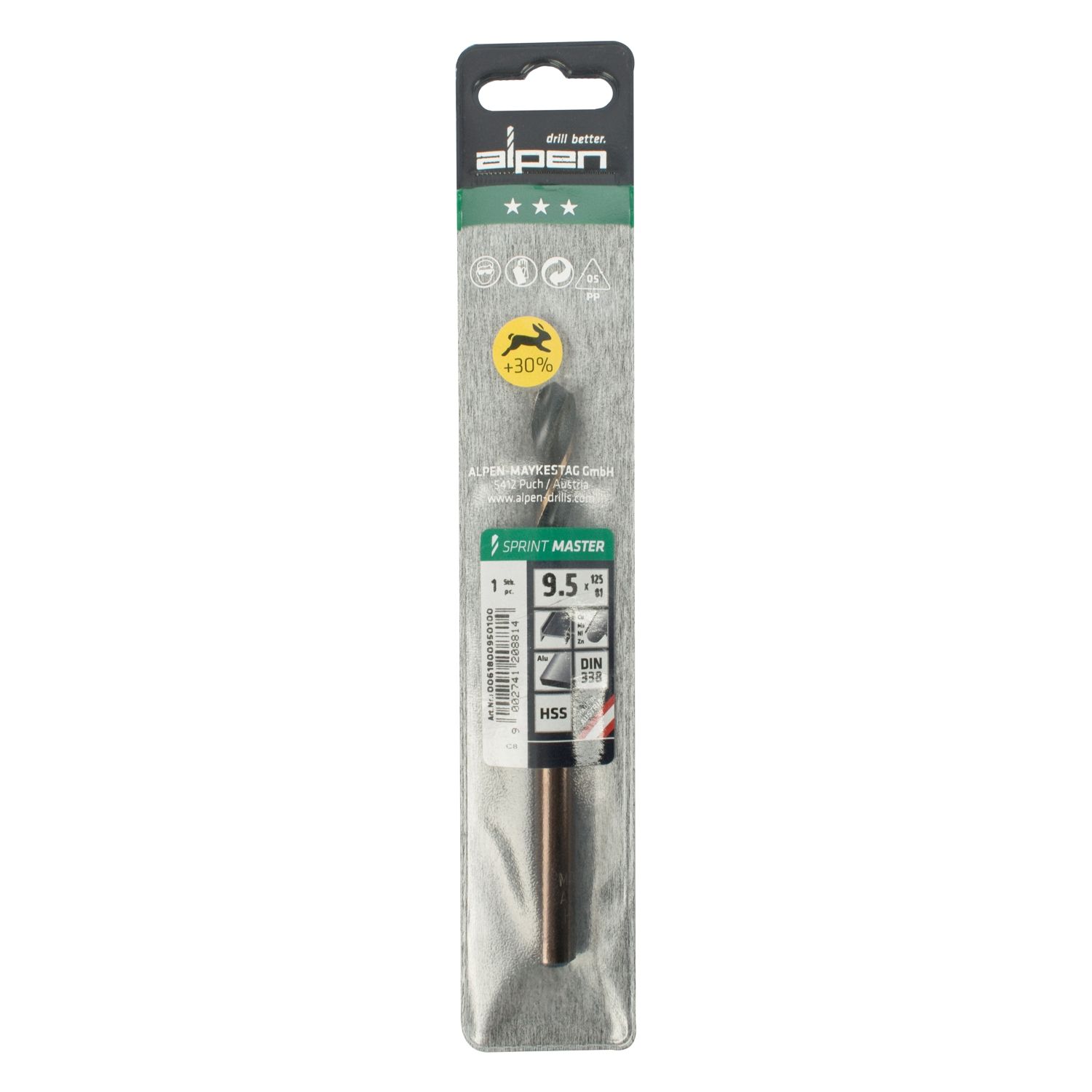 Hss Sprint Master 9.5mm X1 Sleeved Din338 ALPEN Drill Bit