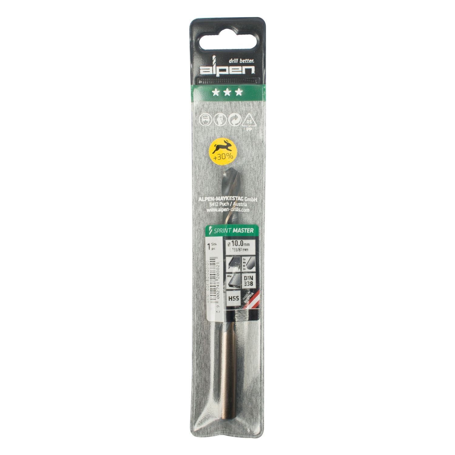 Hss Sprint Master 10.0mm X1 Sleeved Din338 ALPEN Drill Bit