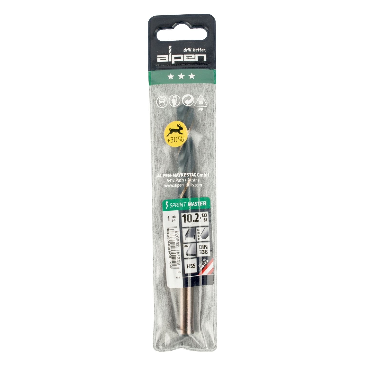 Hss Sprint Master 10.2mm X1 Sleeved Din338 ALPEN Drill Bit