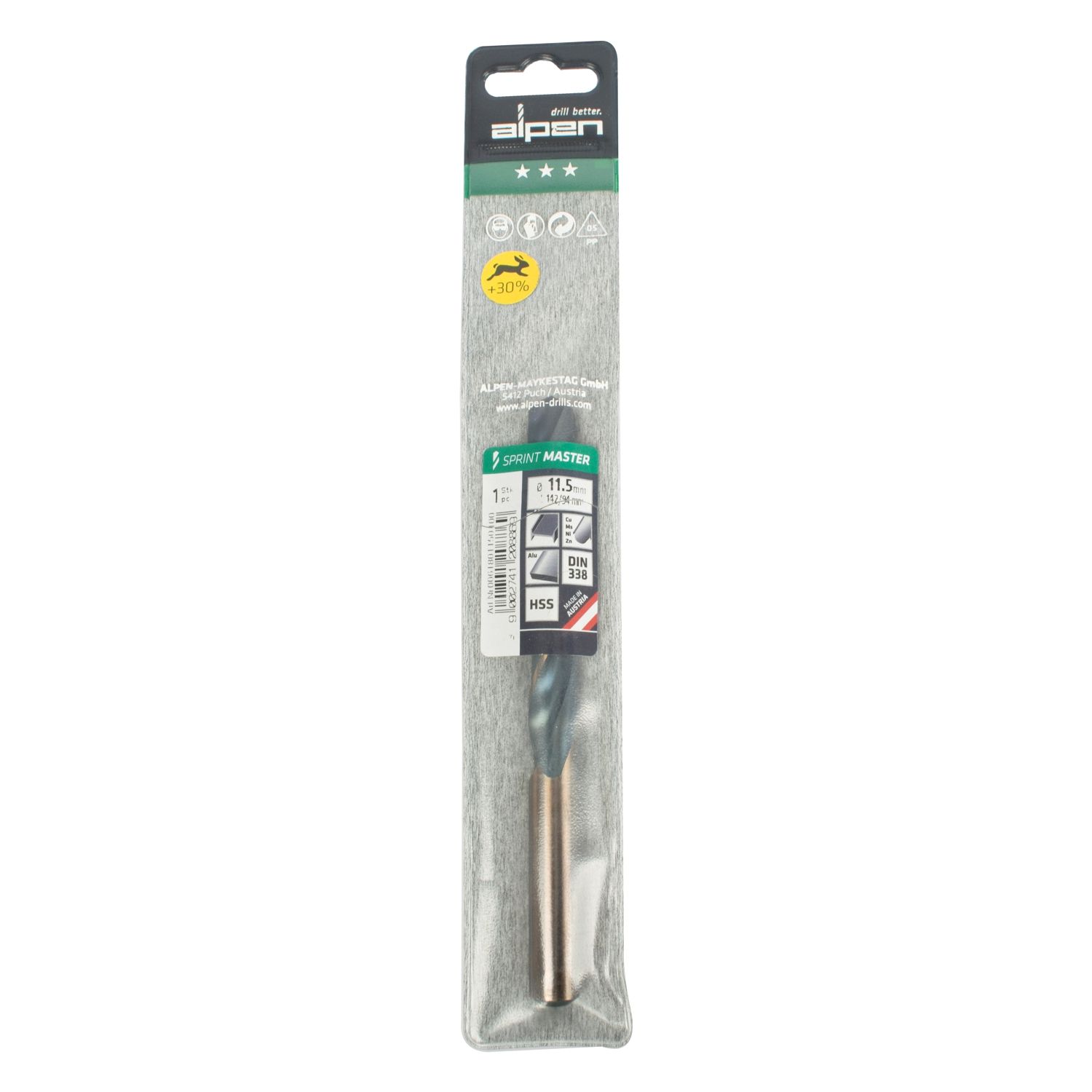 Hss Sprint Master 11.5mm X1 Sleeved Din338 ALPEN Drill Bit