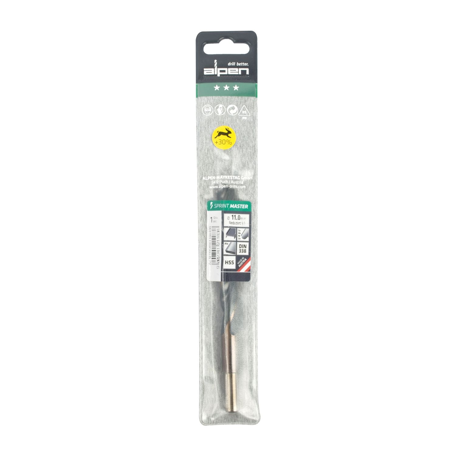 Hss Sprint Master 11.0mm Red Shank 9.5mm X1 Sleeved Din338 ALPEN Drill
