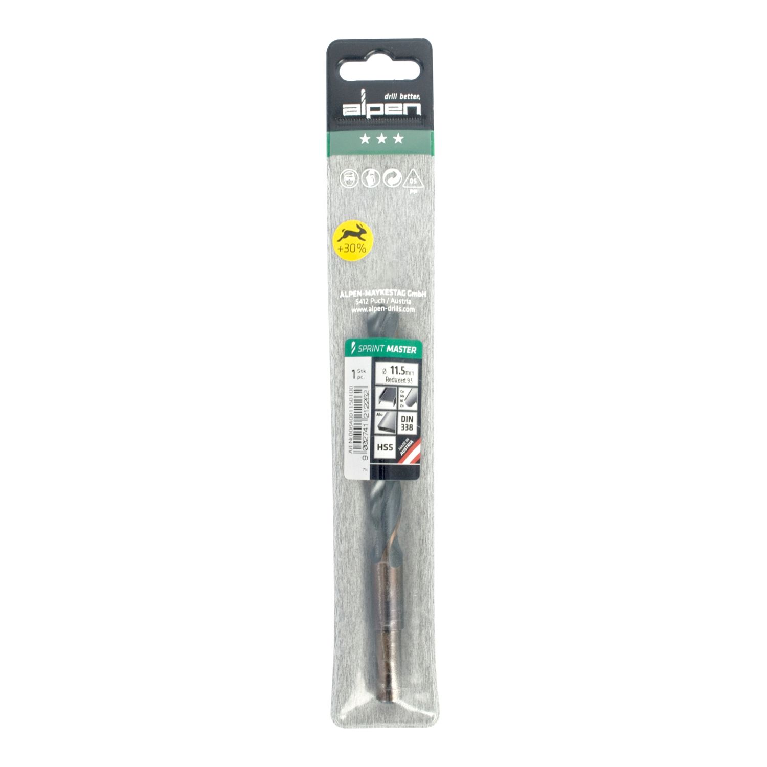 Hss Sprint Master 11.5mm Red Shank 9.5mm X1 Sleeved Din338 ALPEN Drill