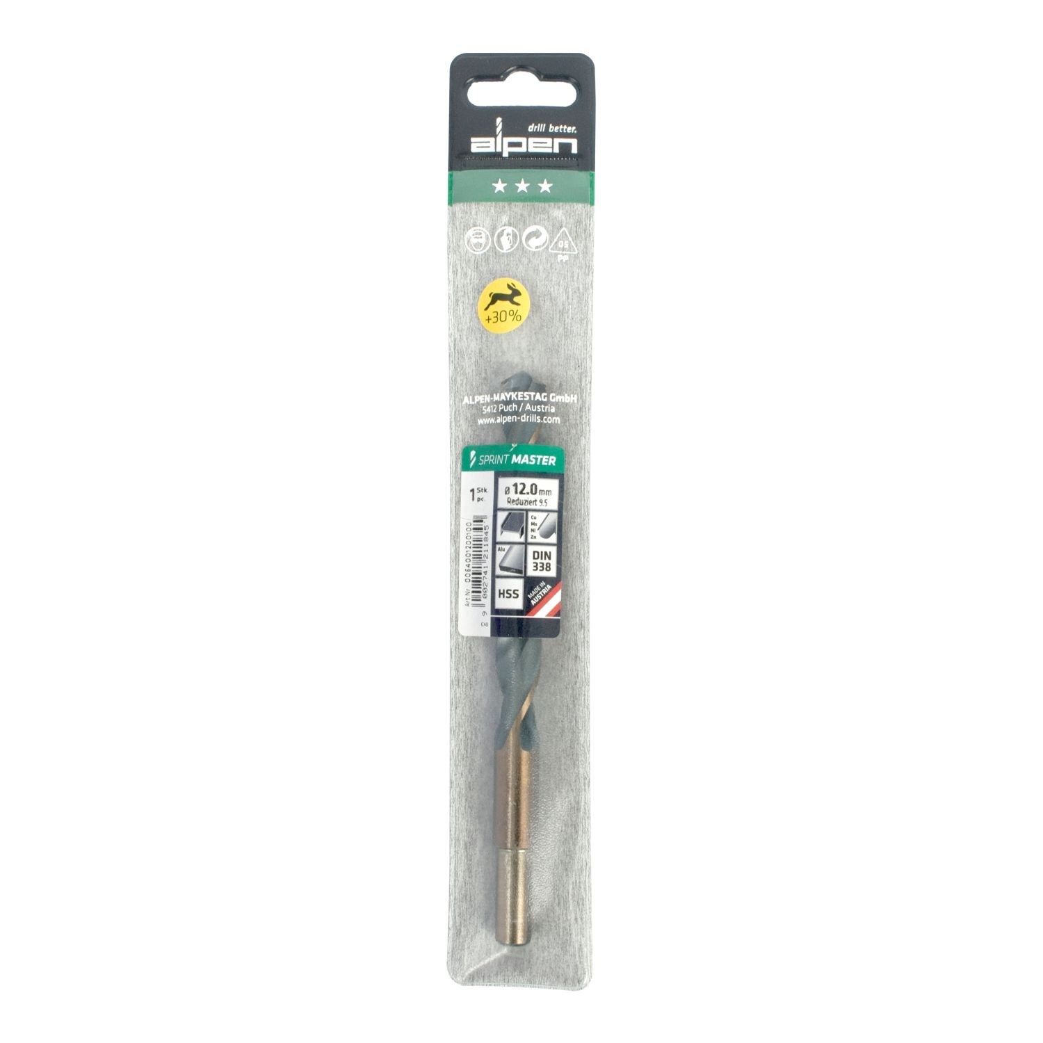 Hss Sprint Master 12.0mm Red Shank 9.5mm X1 Sleeved Din338 ALPEN Drill