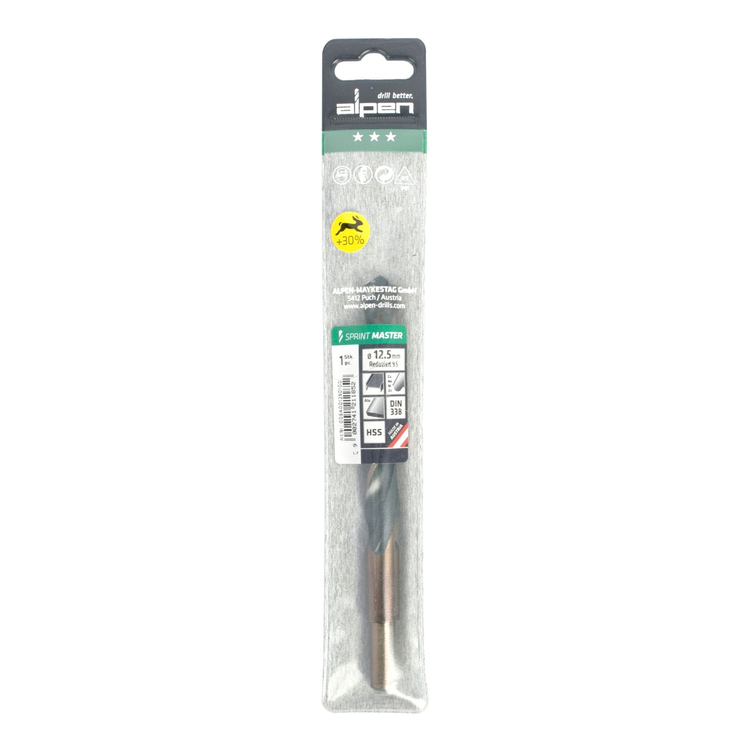 Hss Sprint Master 12.5mm Red Shank 9.5mm X1 Sleeved Din338 ALPEN Drill