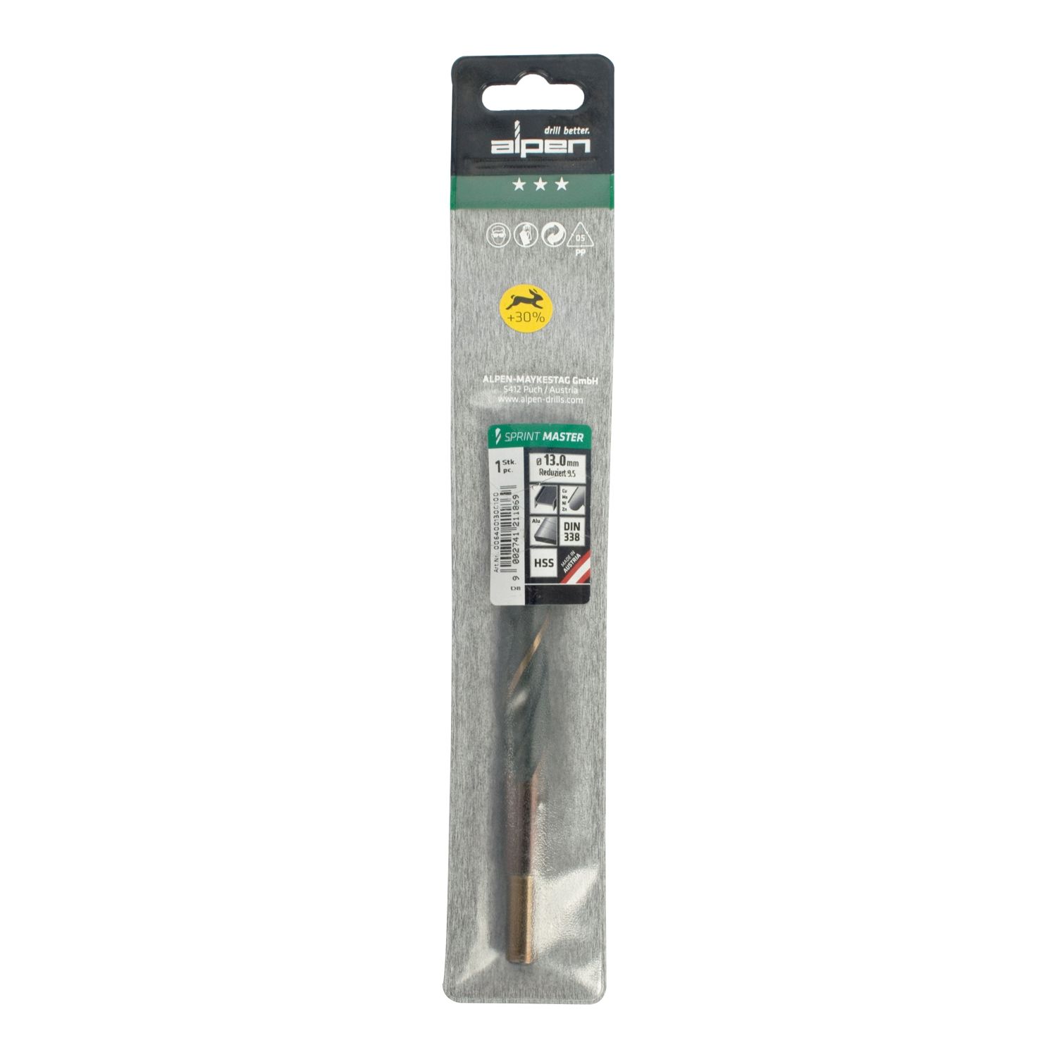 Hss Sprint Master 13.0mm Red Shank 9.5mm X1 Sleeved Din338 ALPEN Drill