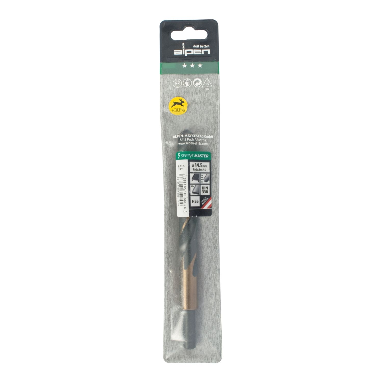 Hss Sprint Master 14.5mm Red Shank 9.5mmx1 Sleeved Din338 ALPEN Drill