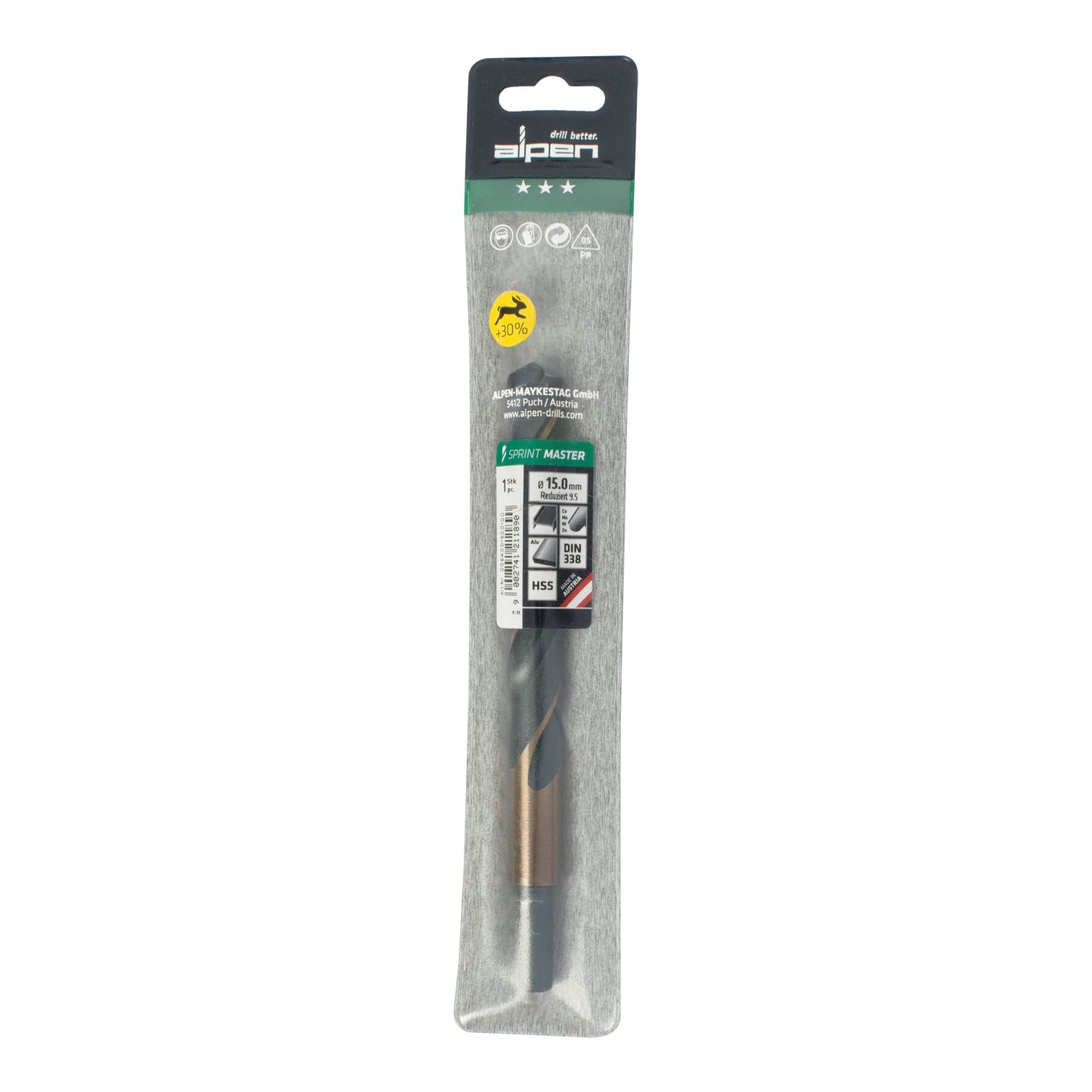 Hss Sprint Master 15.0mm Red Shank 9.5mm X1 Sleeved Din338 ALPEN Drill