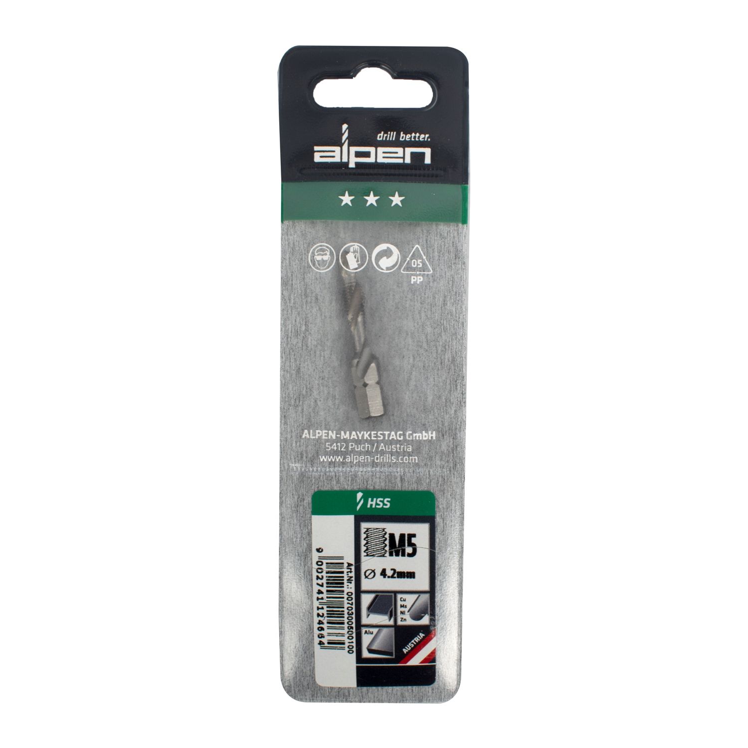 ALPEN Combination Tap Plw M5 1/4" Shank